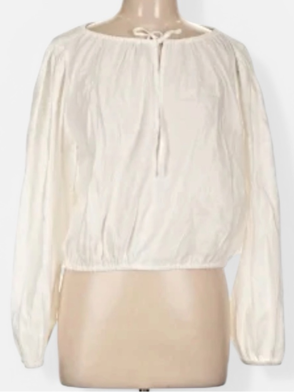 Gianni Bini split neck off the shoulder White Peasant Linen Blouse with‎ Ties M